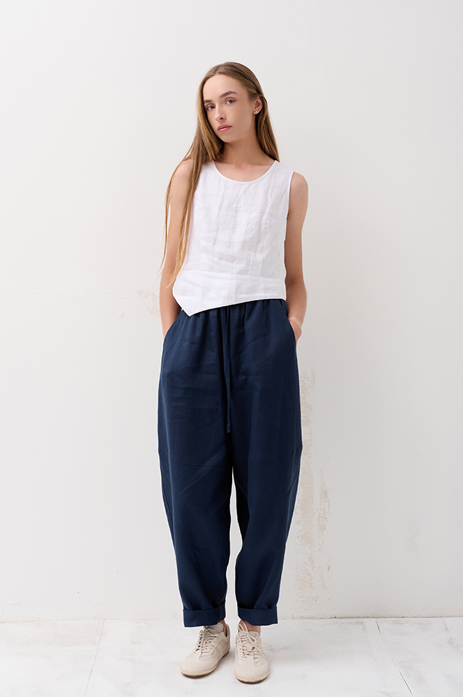 Штани льон бохо синій (БР 80)